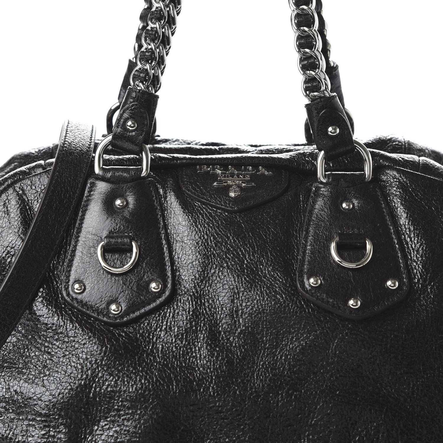Prada Cervo Lux Chain Dome Satchel Black 10 of 10