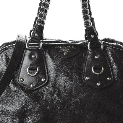 Prada Cervo Lux Chain Dome Satchel Black 10 of 10
