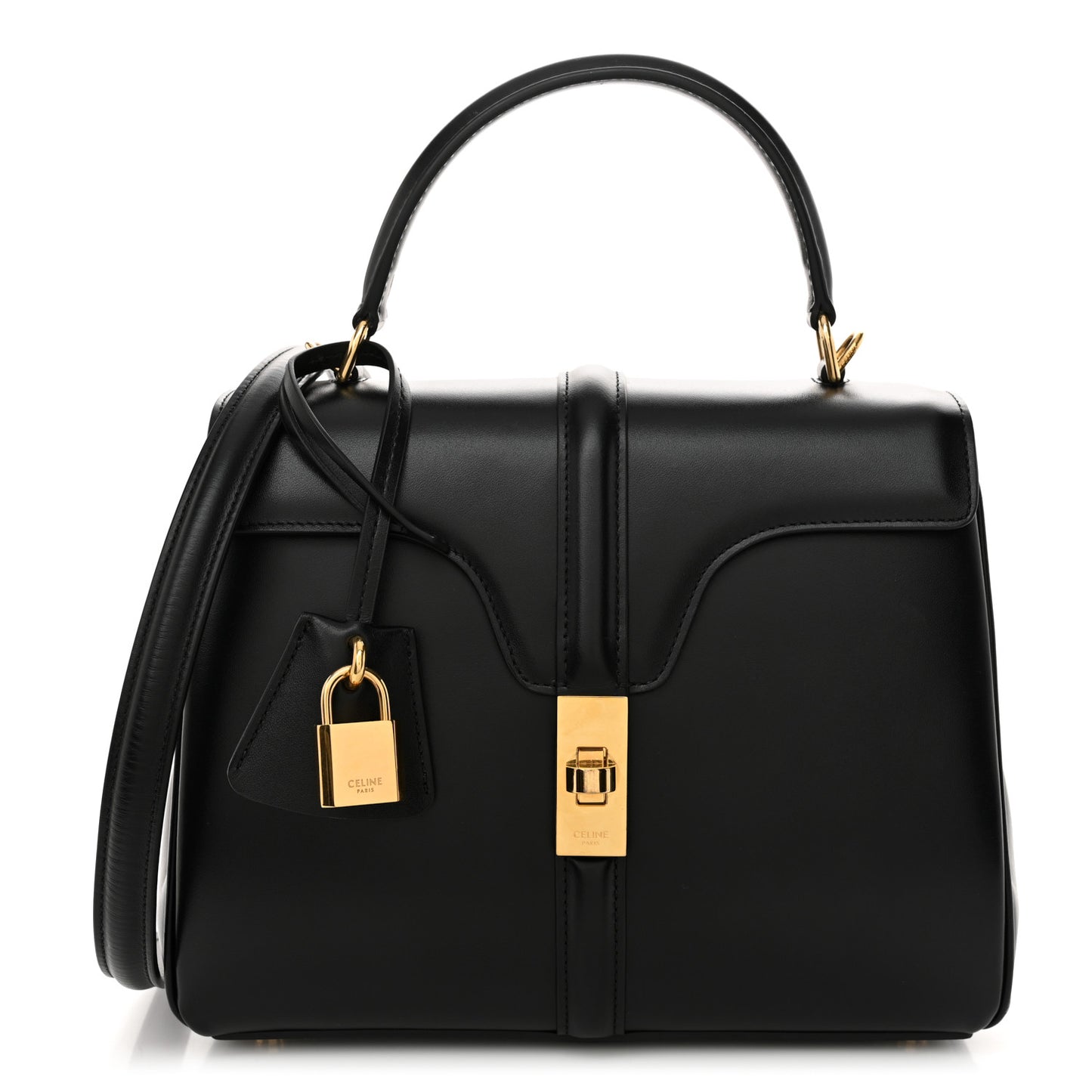 Satinated Calfskin Small 16 Top Handle Bag Black