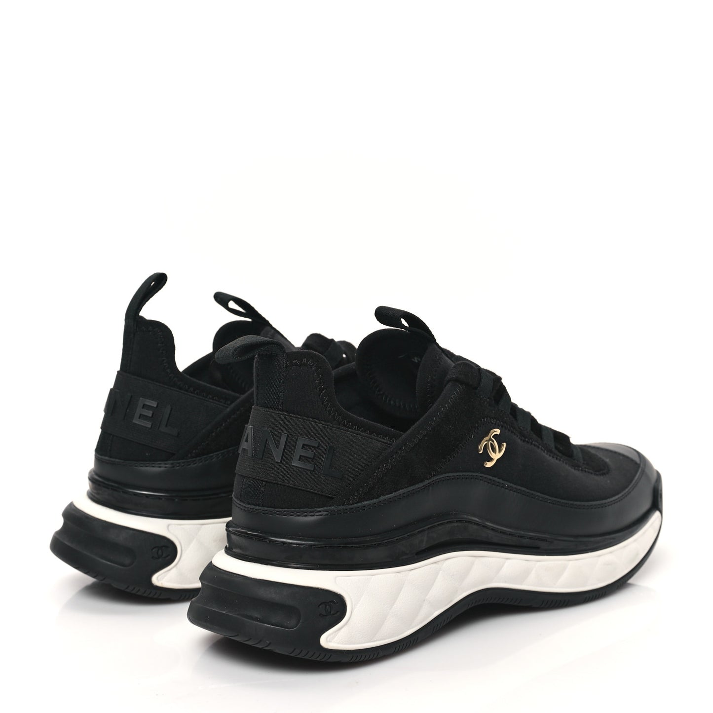 Velvet Calfskin Mixed Fibers CC Sneakers 39.5 Black