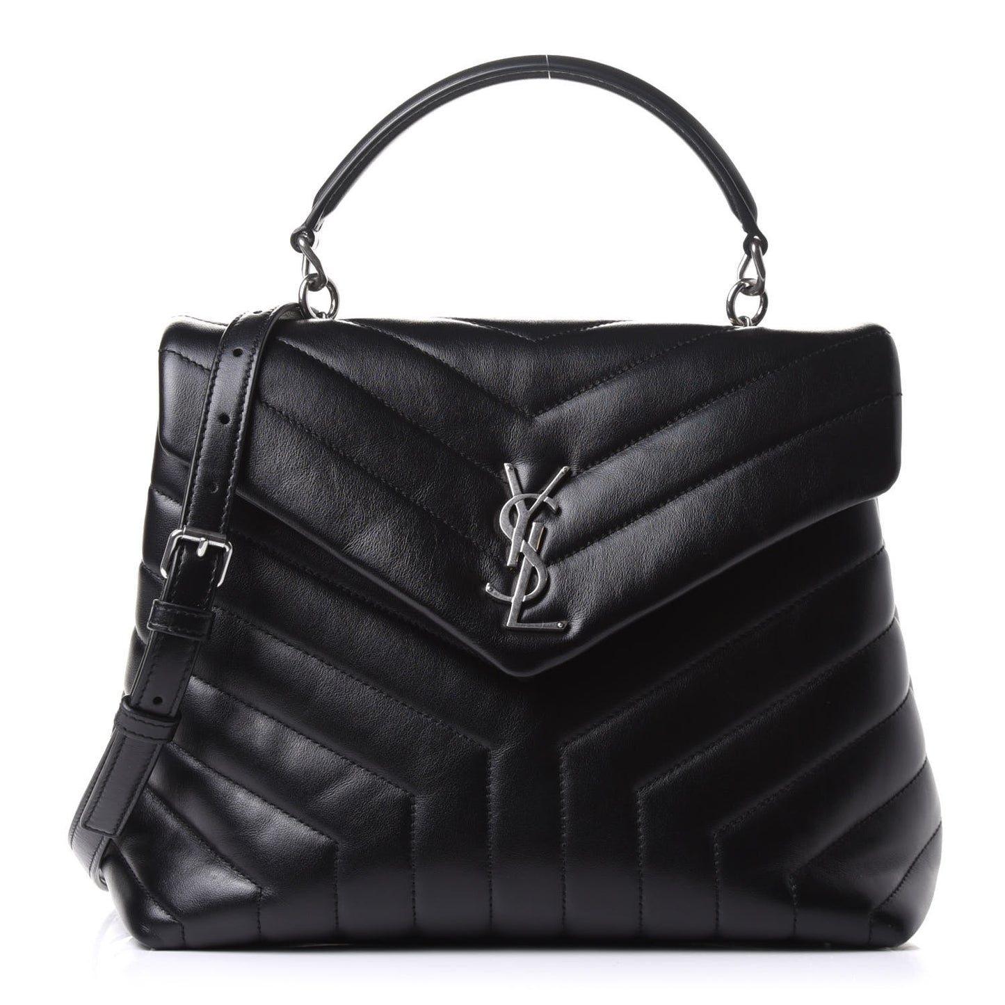 Calfskin Y Quilted Monogram Medium Loulou Satchel Black