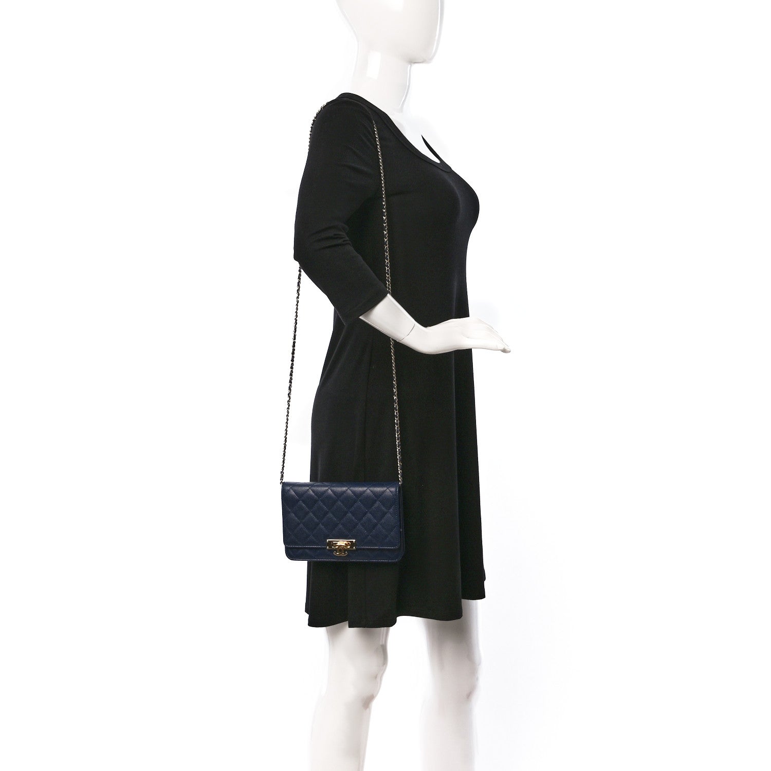 Chanel Caviar Quilted Golden Class Wallet On Chain WOC Navy 2 of 12