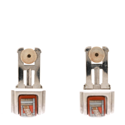 Hermes Printed Enamel Clip On Earrings Silver 3 of 4