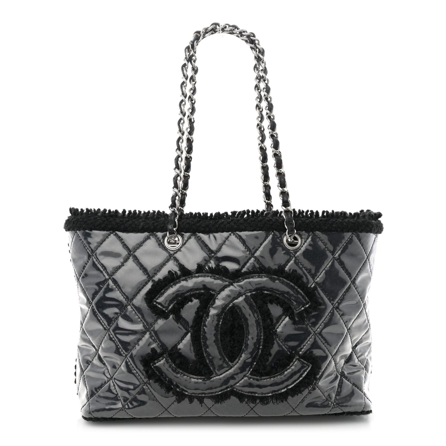 Vinyl Quilted Funny Tweed Tote Black