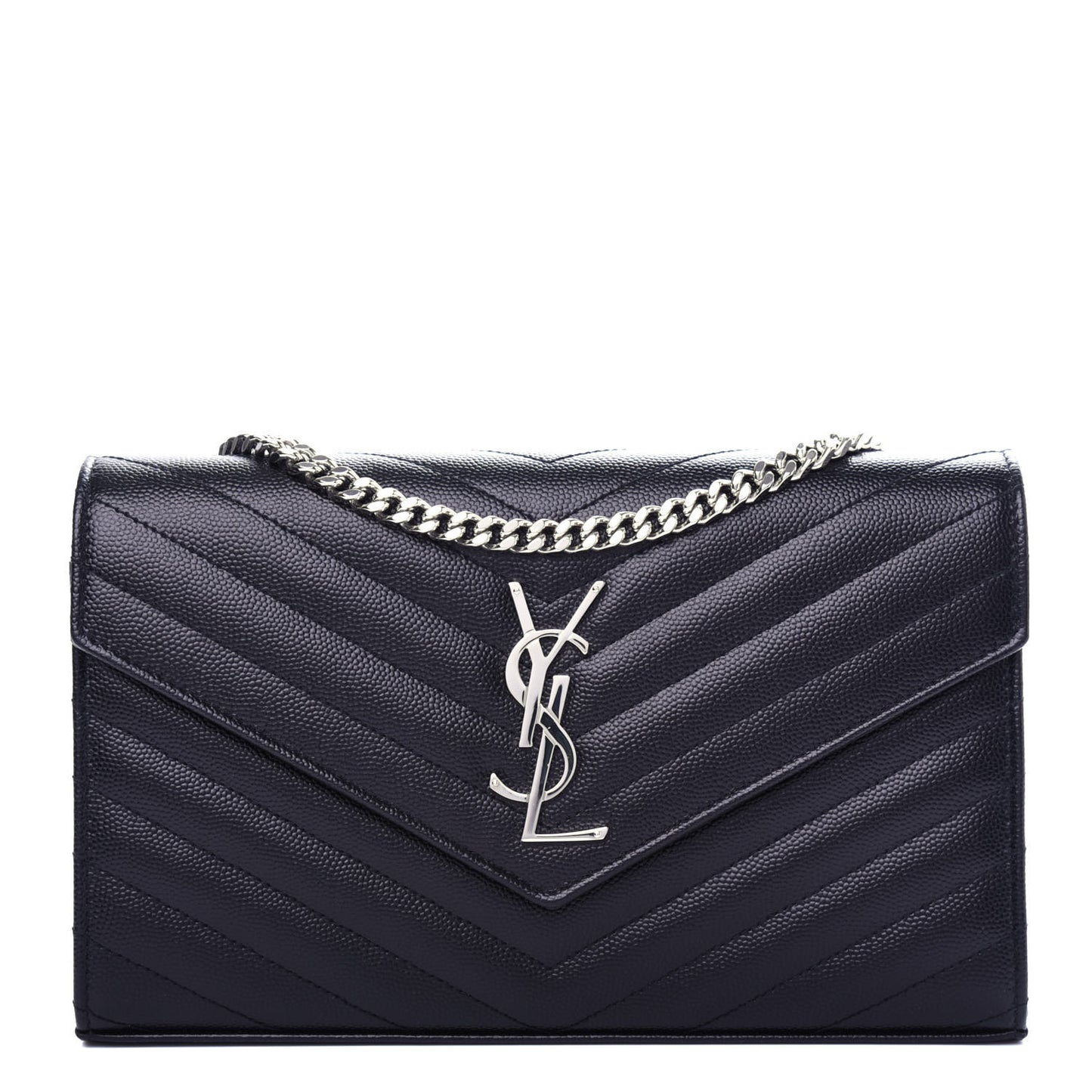 Grain De Poudre Matelasse Chevron Monogram Chain Wallet Black