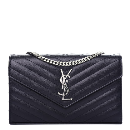 Saint Laurent Grain De Poudre Matelasse Chevron Monogram Chain Wallet Black 1 of 9