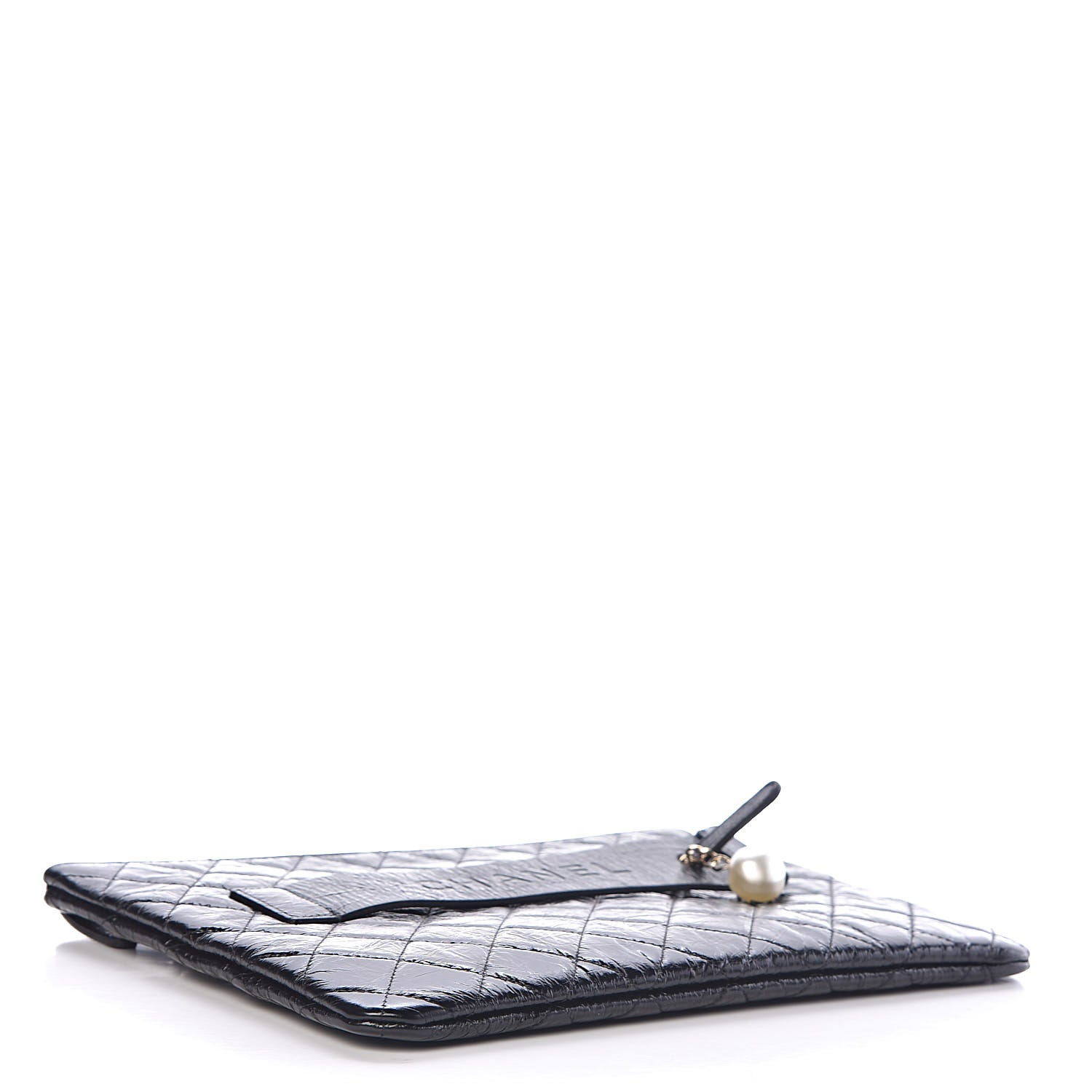 Chanel Shiny Crumpled Calfskin Quilted Medium Night by the C Pouch Clutch Black 4 of 8