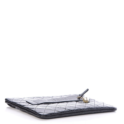 Chanel Shiny Crumpled Calfskin Quilted Medium Night by the C Pouch Clutch Black 4 of 8