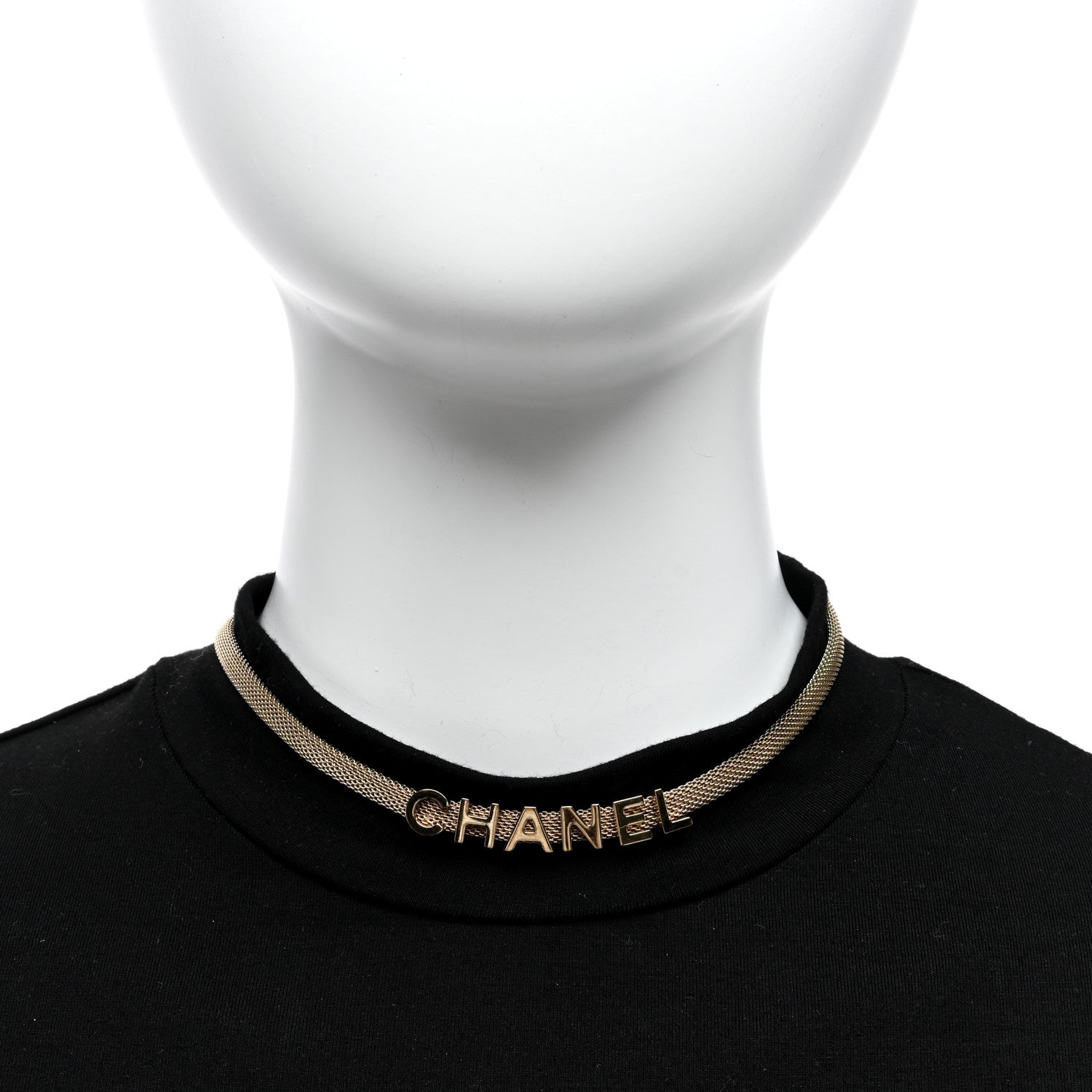 Chanel Mesh Logo Choker Necklace Gold 3 of 5