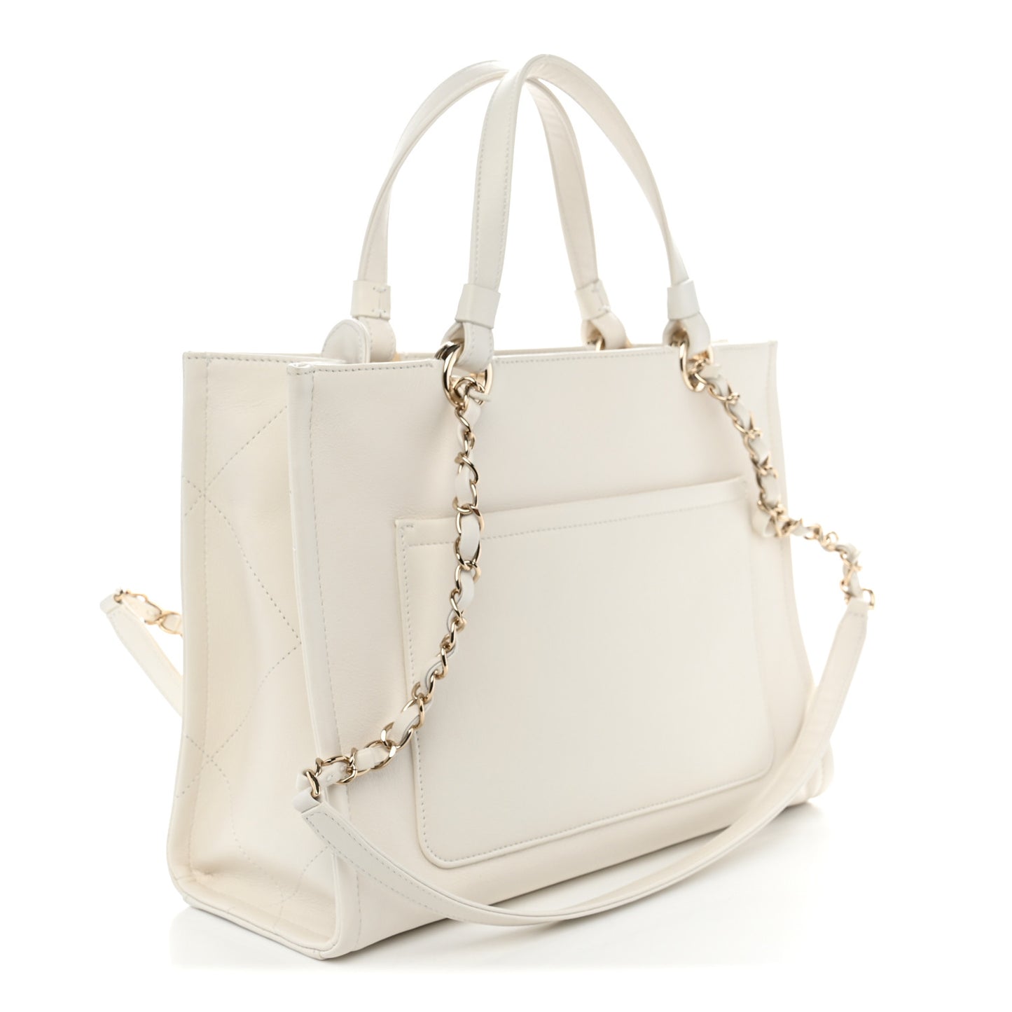Calfskin CC Zipped Shopping Tote White