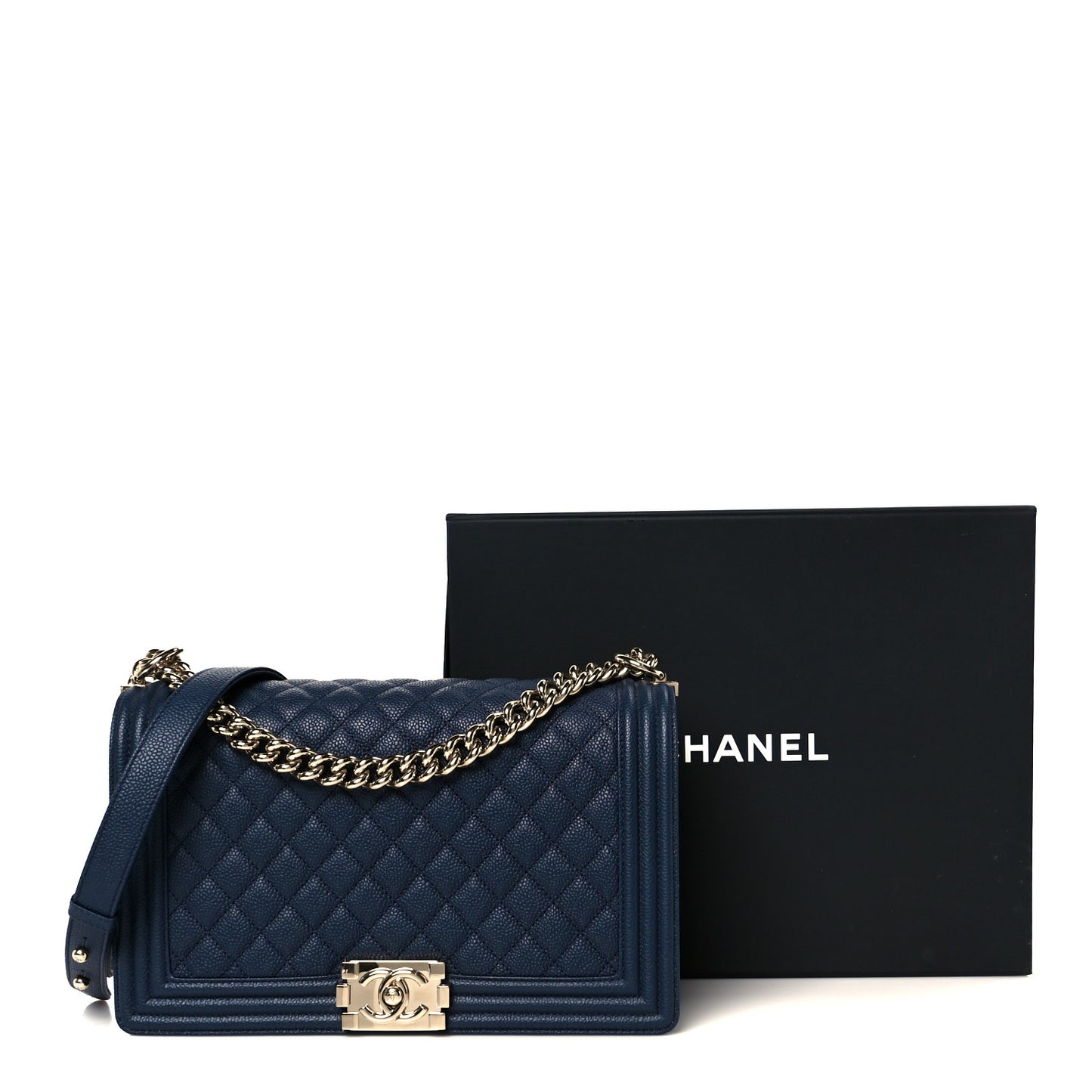 Caviar Quilted New Medium Boy Flap Blue