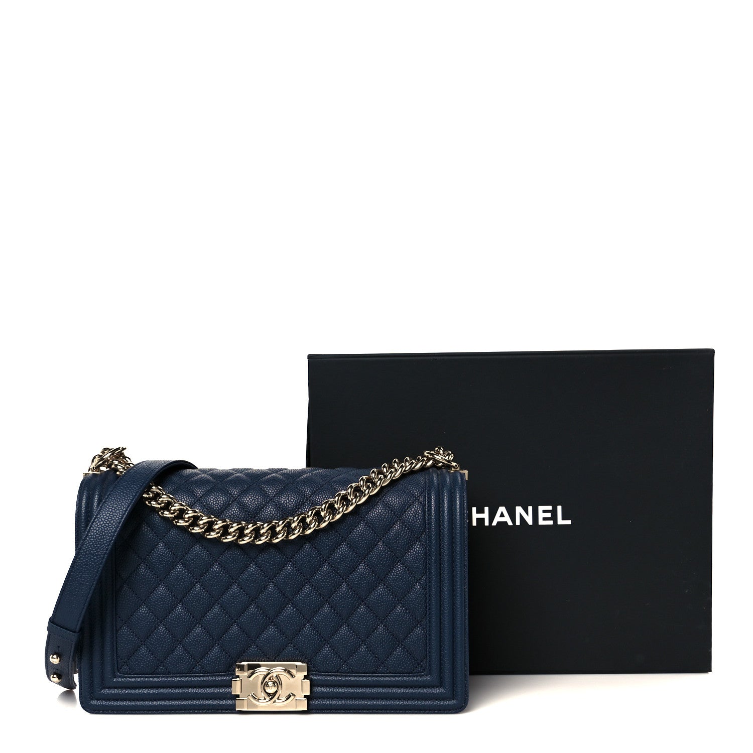 Chanel Caviar Quilted New Medium Boy Flap Blue 11 of 11