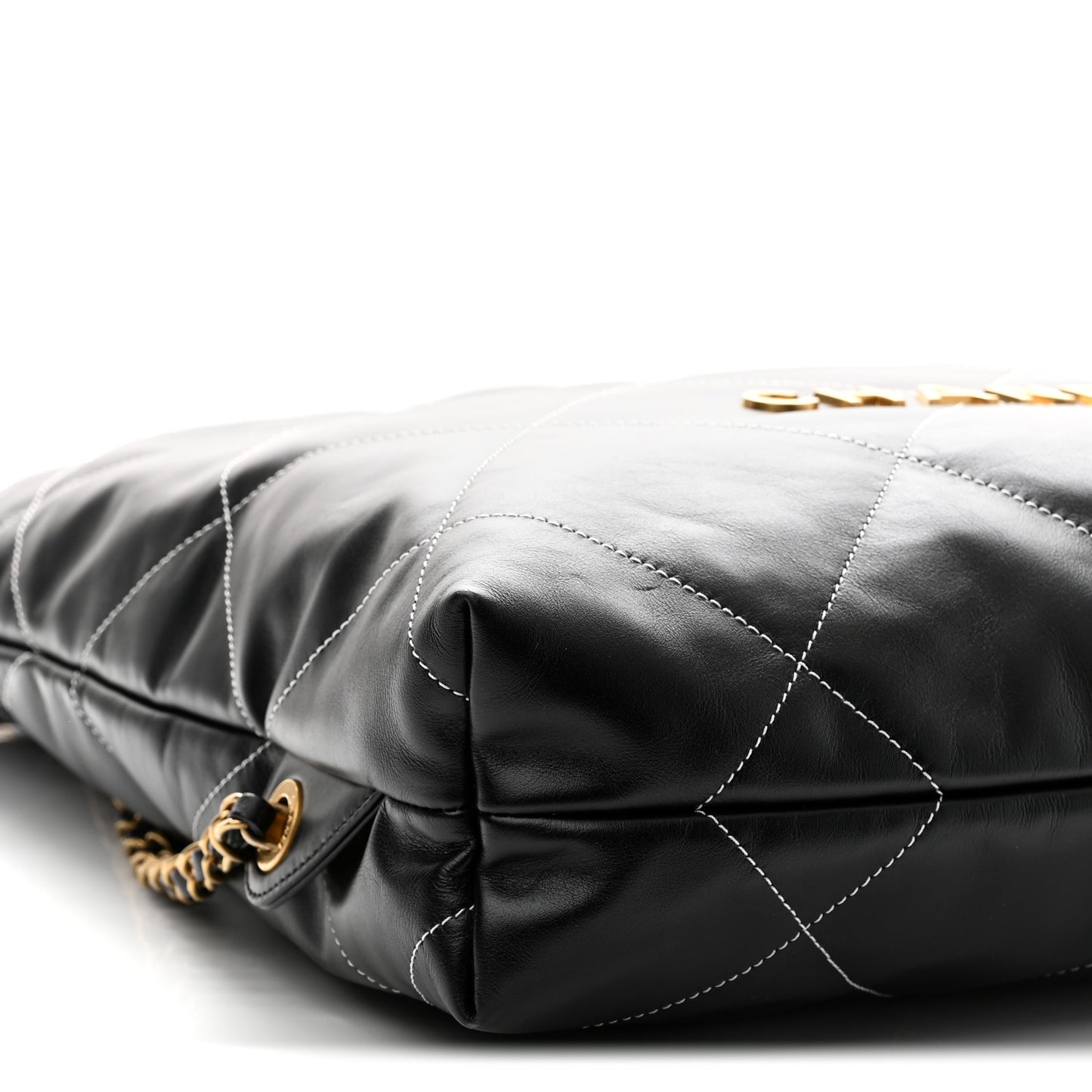 Shiny Calfskin Stitched Quilted Chanel 22 Backpack Black