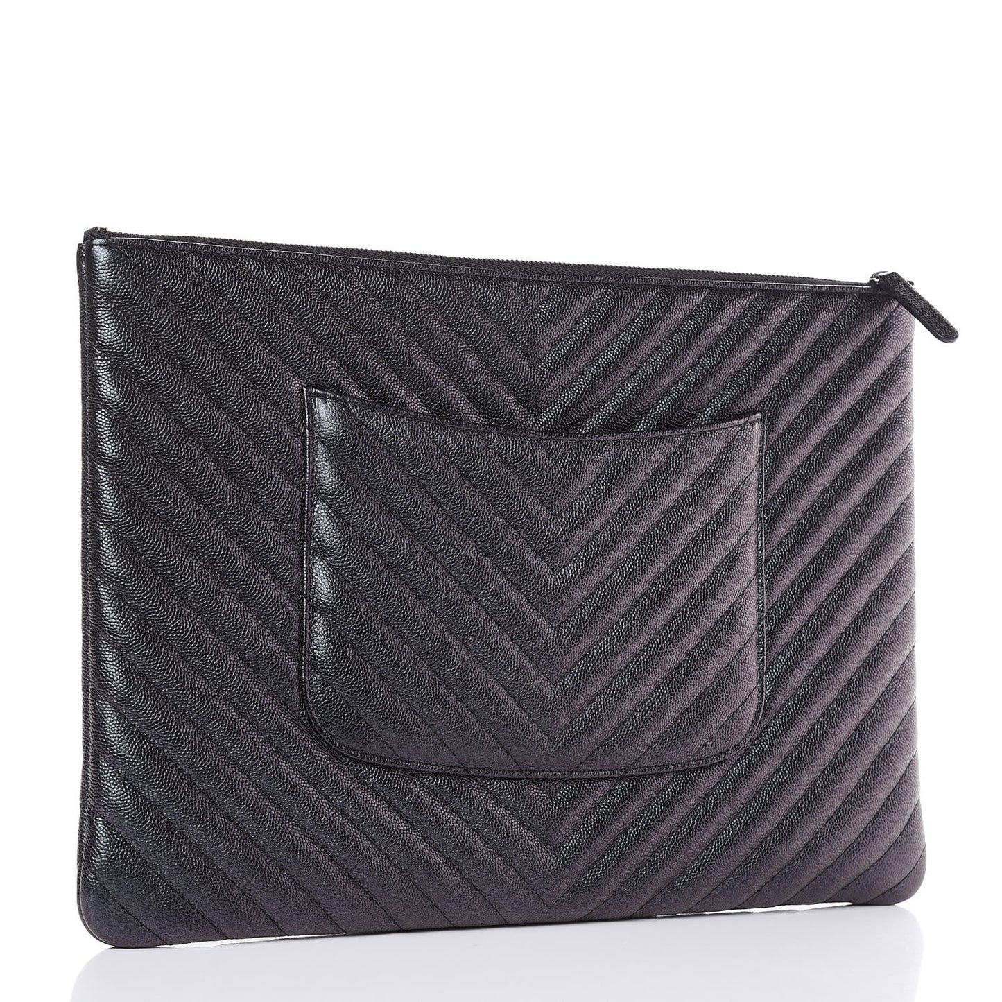 Iridescent Caviar Chevron Quilted Large Cosmetic Case Black