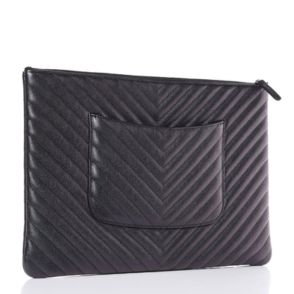 Chanel Iridescent Caviar Chevron Quilted Large Cosmetic Case Black 3 of 10