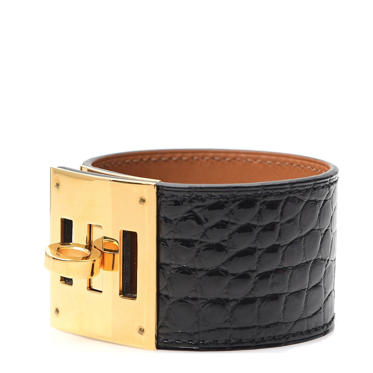 Shiny Alligator Kelly Dog Cuff Black