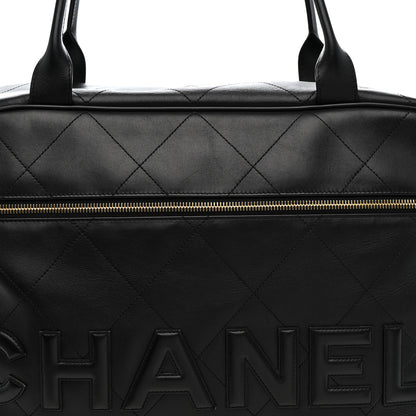 Chanel Calfskin Stitched Maxi Logo Bowling Bag Black 8 of 14