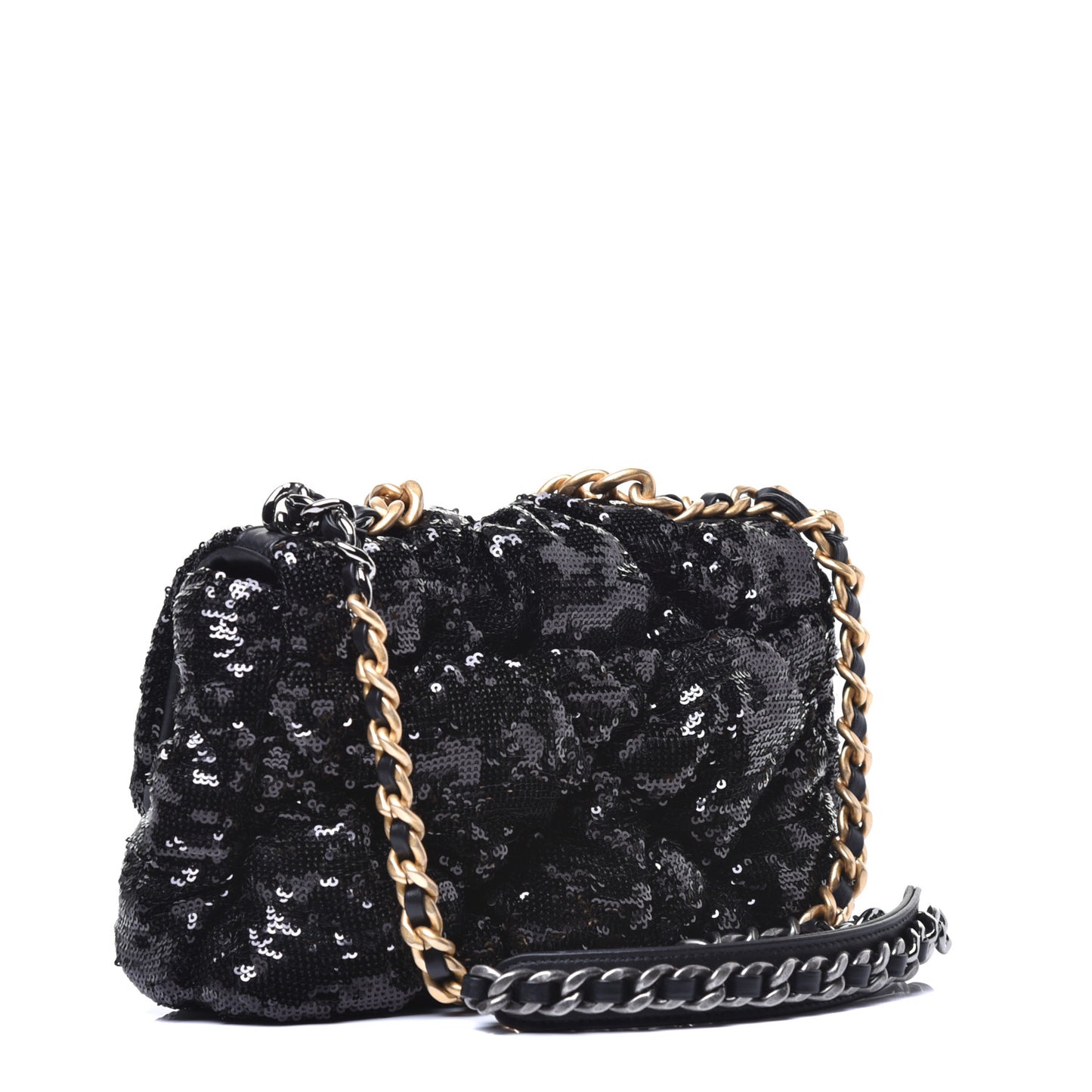 Sequin Quilted Medium 19 Flap Black