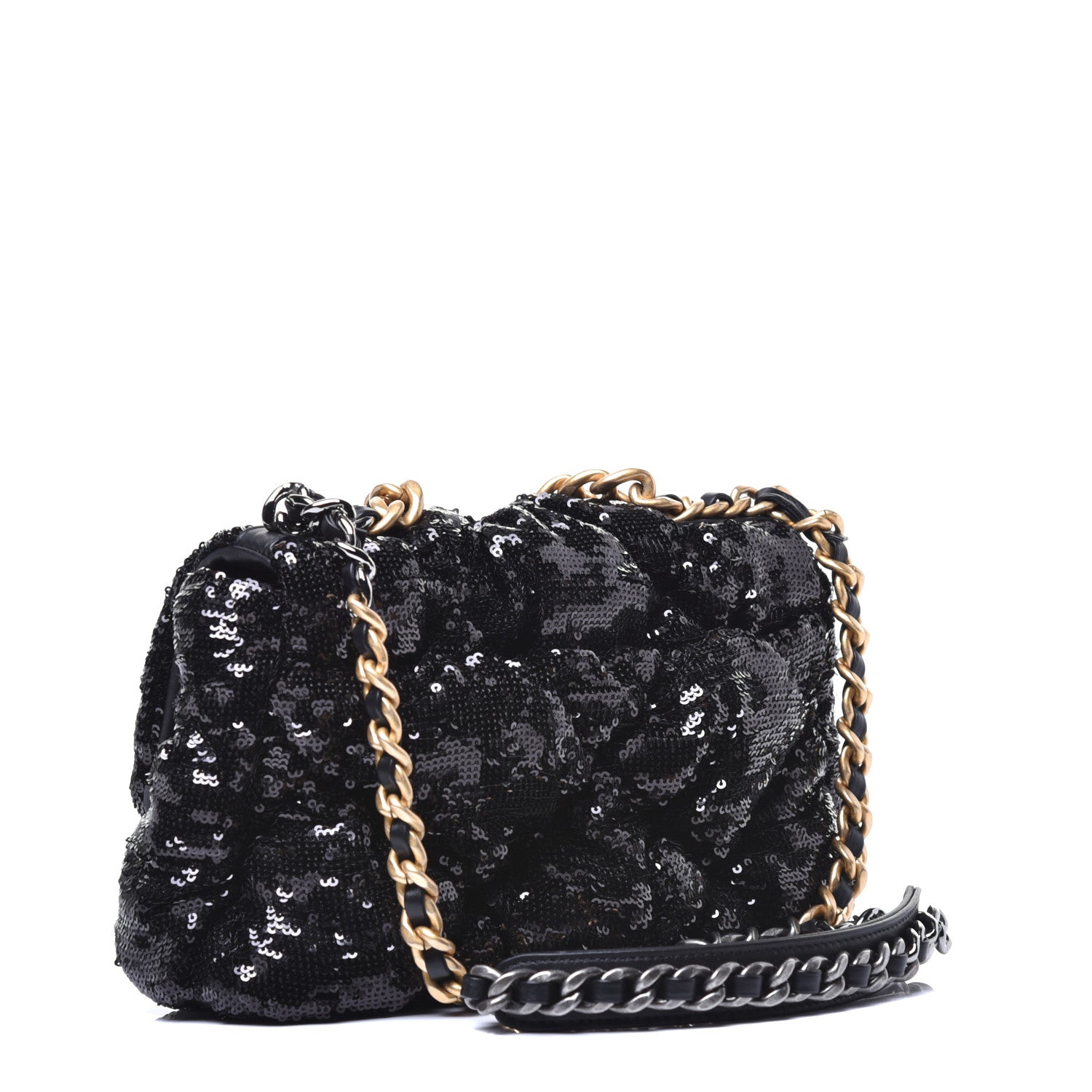 Chanel Sequin Quilted Medium 19 Flap Black 3 of 9