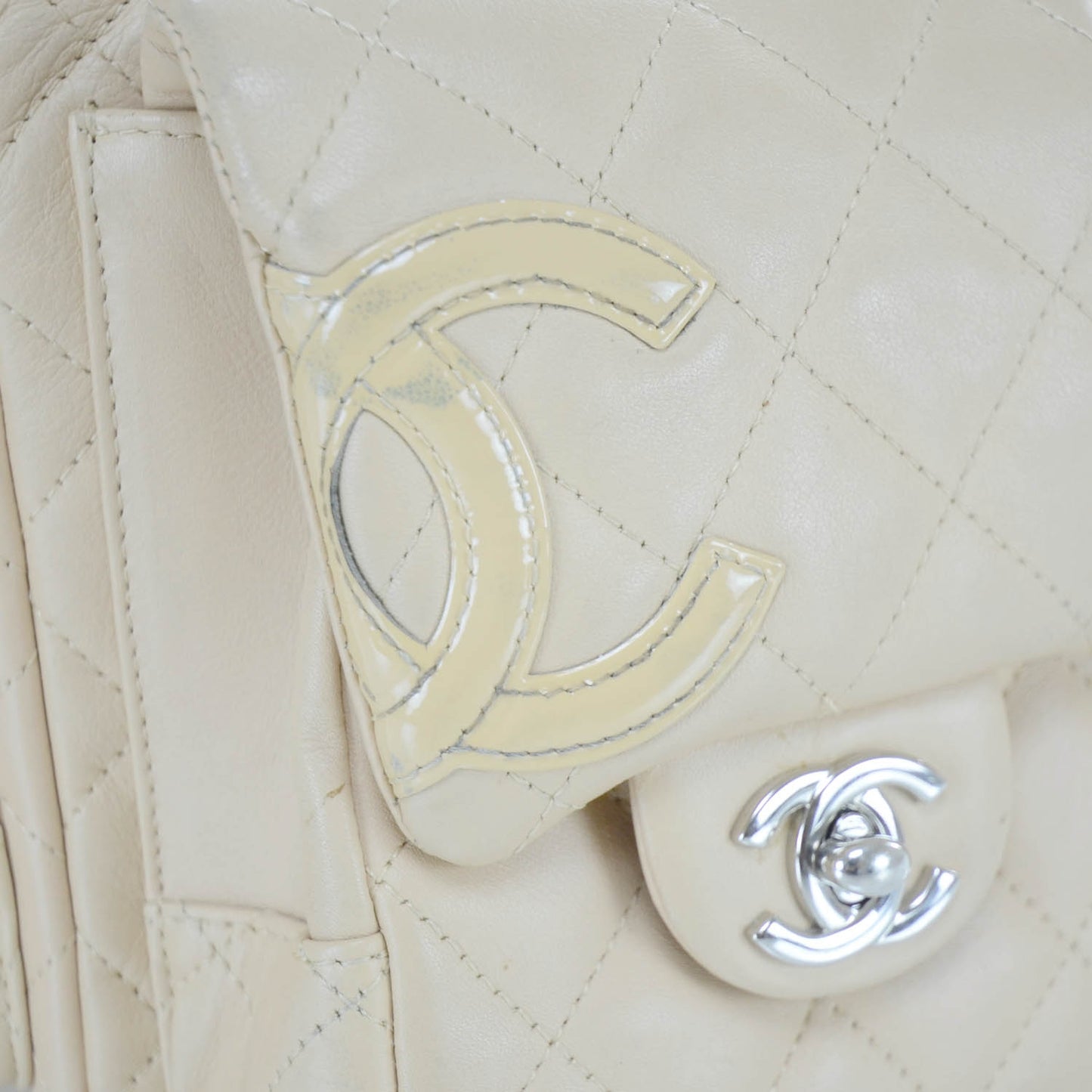 Calfskin Quilted Small Cambon Multipocket Reporter Beige