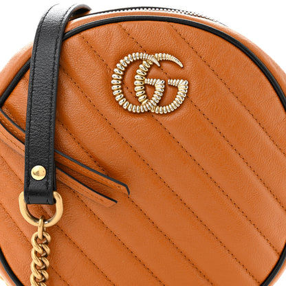 Gucci Azalea Calfskin Matelasse Diagonal Mini Torchon GG Marmont Round Shoulder Bag Cognac Black 8 of 11