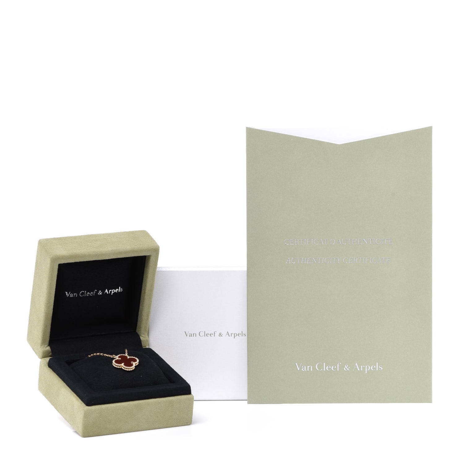 Van Cleef & Arpels 18K Yellow Gold Carnelian Vintage Alhambra Pendant Necklace 6 of 6