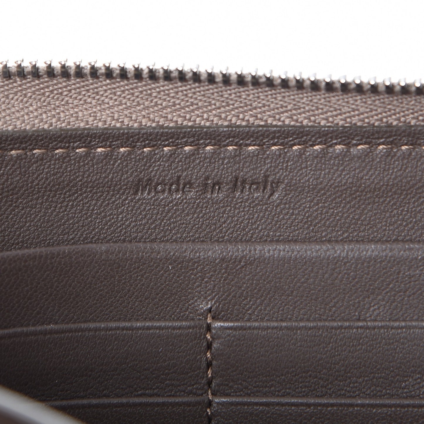 Drummed Calfskin Large Half Zip Multifunction Wallet Taupe