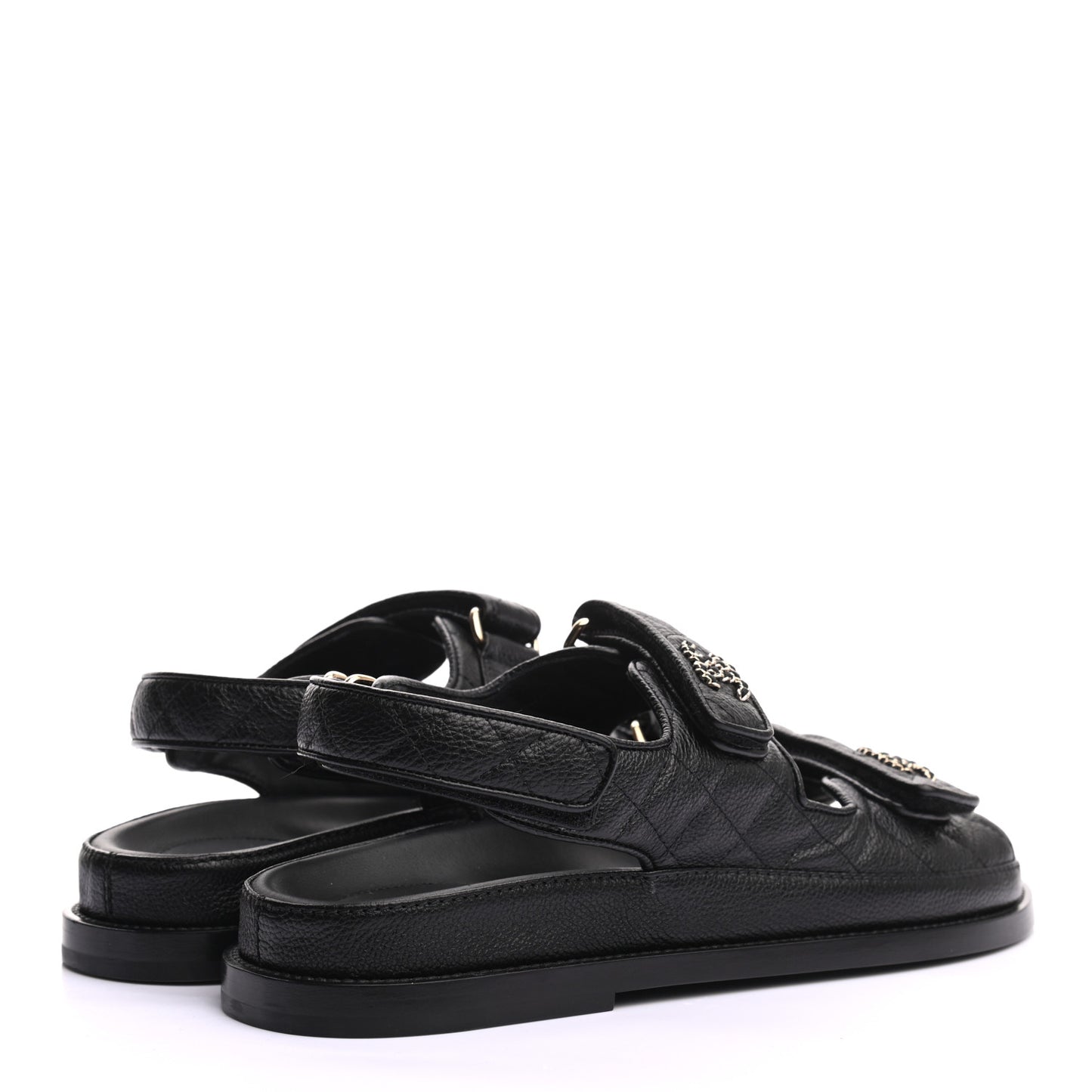 Grained Calfskin Velcro Dad Sandals 38 Black