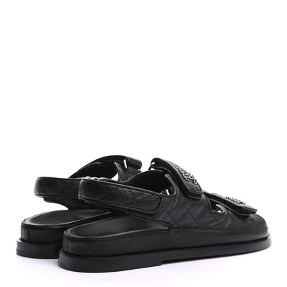 Chanel Grained Calfskin Velcro Dad Sandals 38 Black 4 of 8