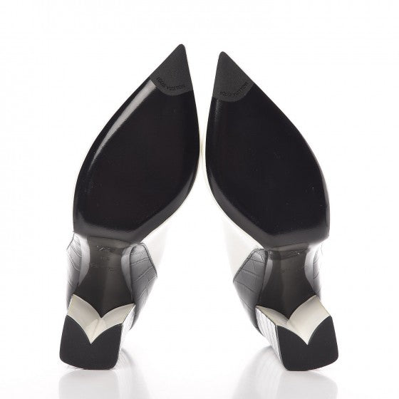 Louis Vuitton LOUIS VUITTON Calfskin Crocodile Embossed Matchmake Pumps 38 Black White 14 of 19