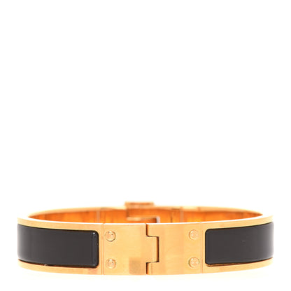Hermes Enamel Charniere Uni Narrow Hinged Bracelet Black 3 of 7