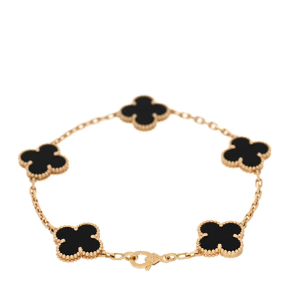 Van Cleef & Arpels 18K Yellow Gold Black Onyx 5 Motifs Vintage Alhambra Bracelet 2 of 4