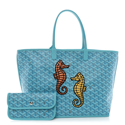 Goyard Goyardine Embroidered Seahorse Reversible Anjou PM Turquoise 1 of 16