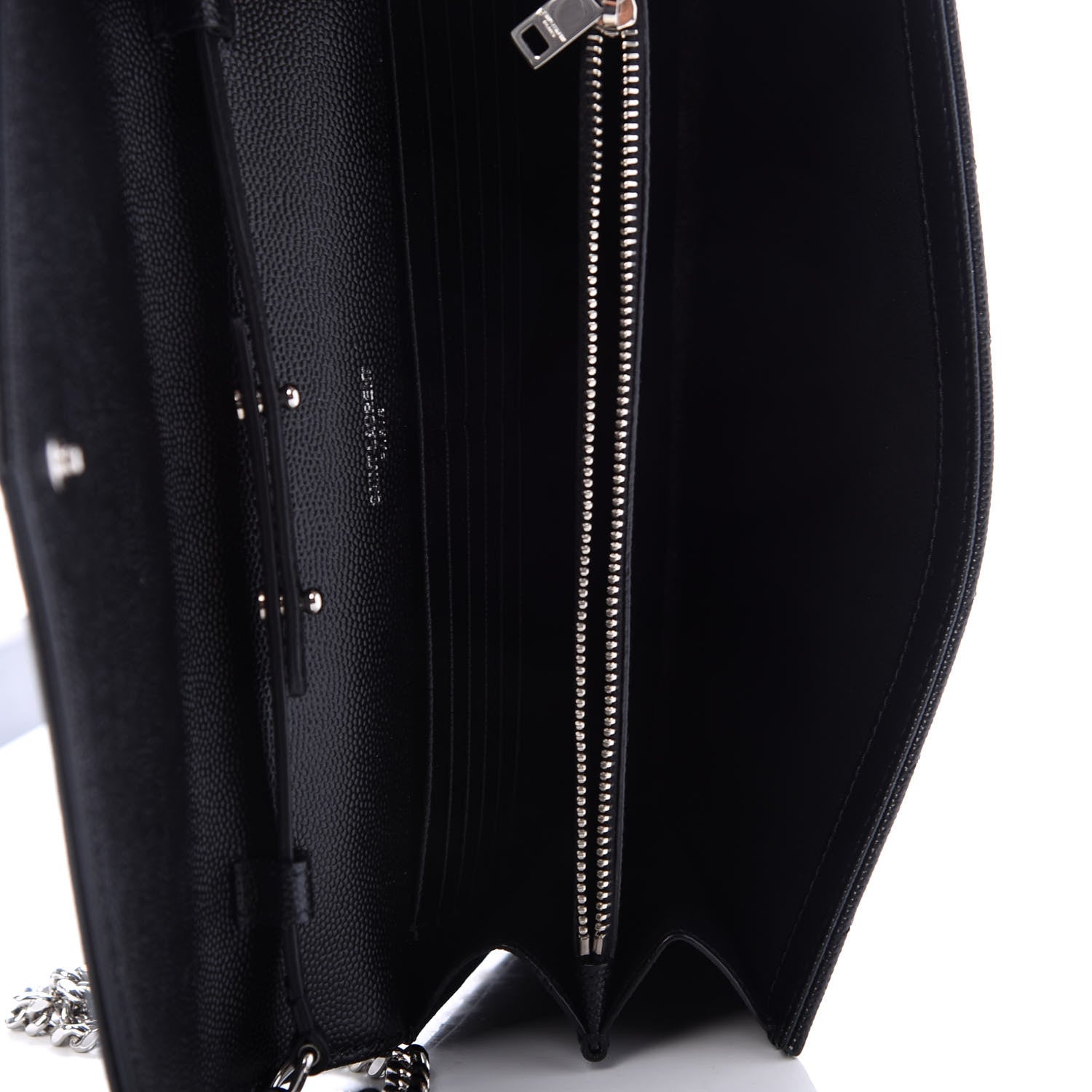 Saint Laurent Grain De Poudre Matelasse Chevron Monogram Chain Wallet Black 5 of 10
