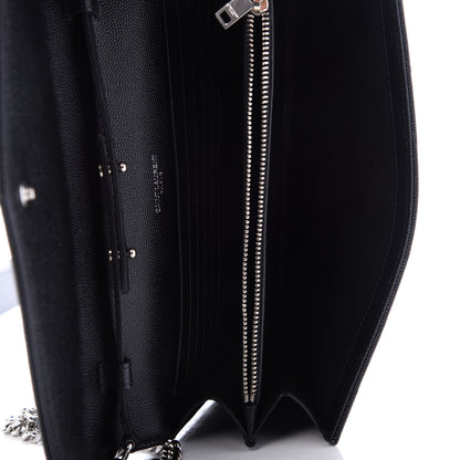 Saint Laurent Grain De Poudre Matelasse Chevron Monogram Chain Wallet Black 5 of 10