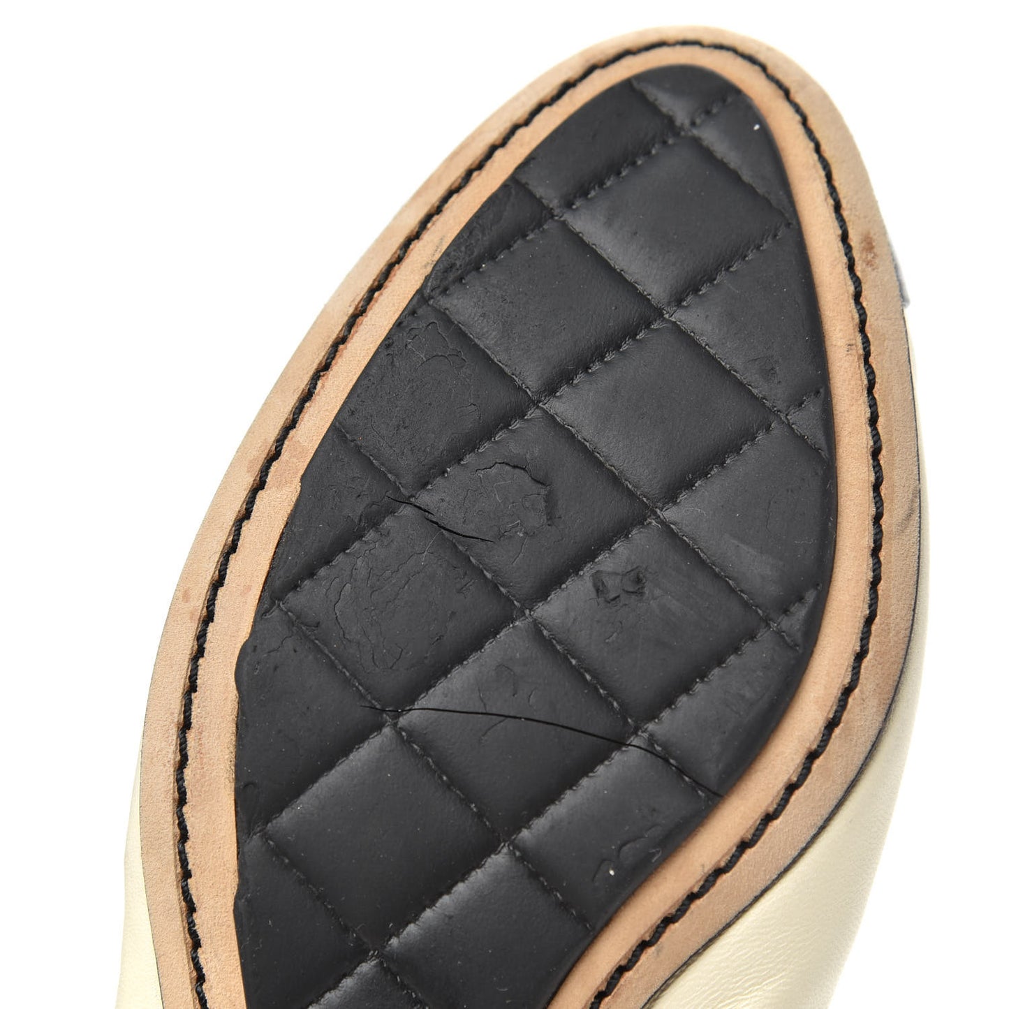 Lambskin CC Elastic Cap Toe Ballerina Flats 37 Off White Black