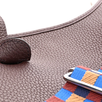 Hermes Taurillon Clemence Quadrille Evelyne III PM Rouge Sellier Bleu Billard Biscuit Rouge H 7 of 11