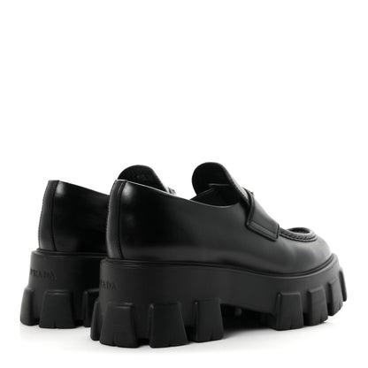 Prada Spazzolato Rois Metal Triangle Logo Monolith 55mm Loafers 36.5 Black 5 of 10