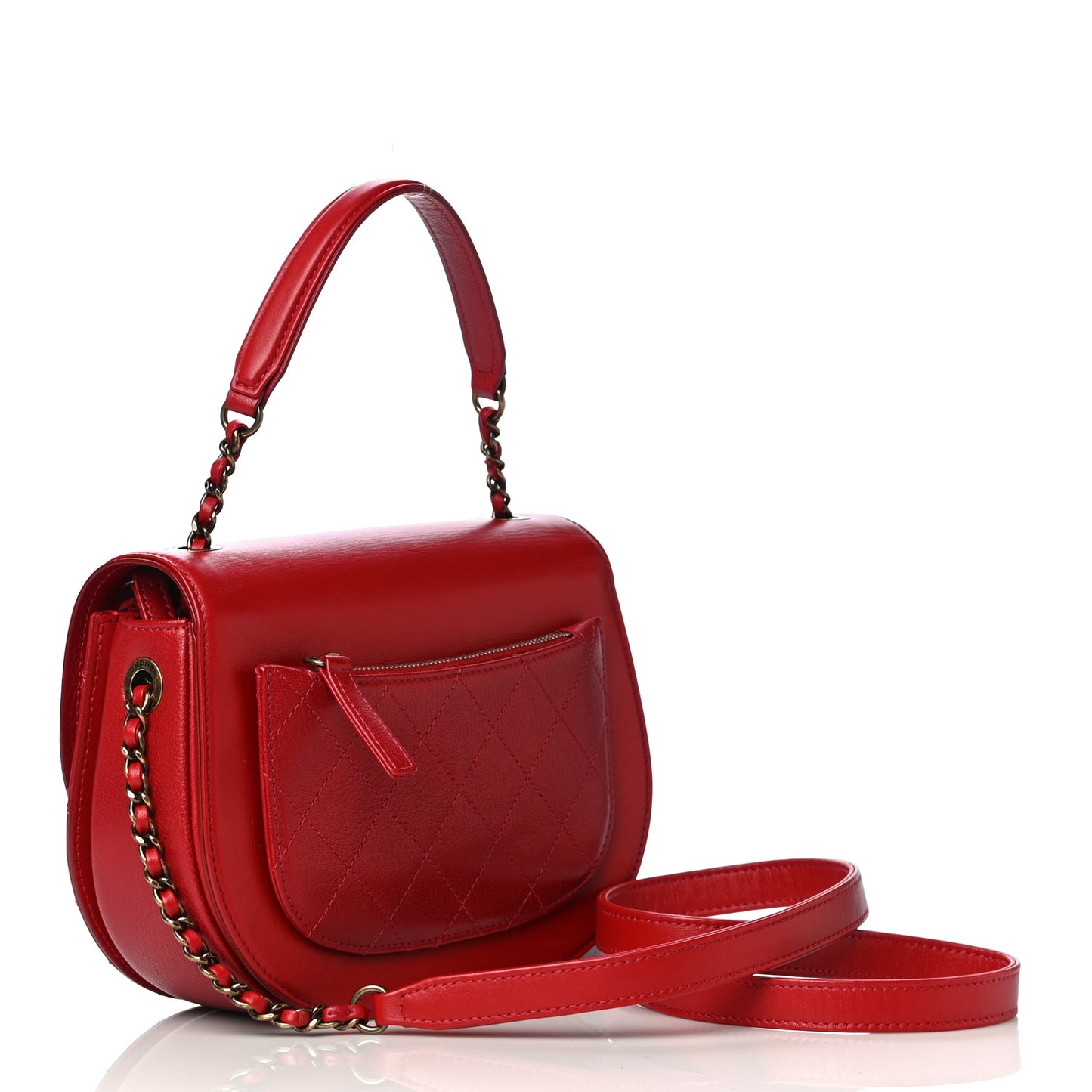 Shiny Calfskin Goatskin Quilted Small Coco Curve Messenger Flap Red