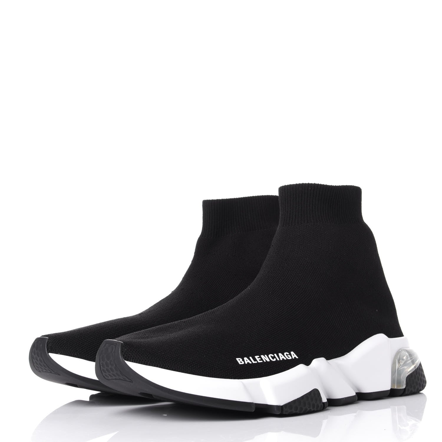Balenciaga Neoprene Knit Womens Speed Clear Sole Sneakers 41 Black White 3 of 11