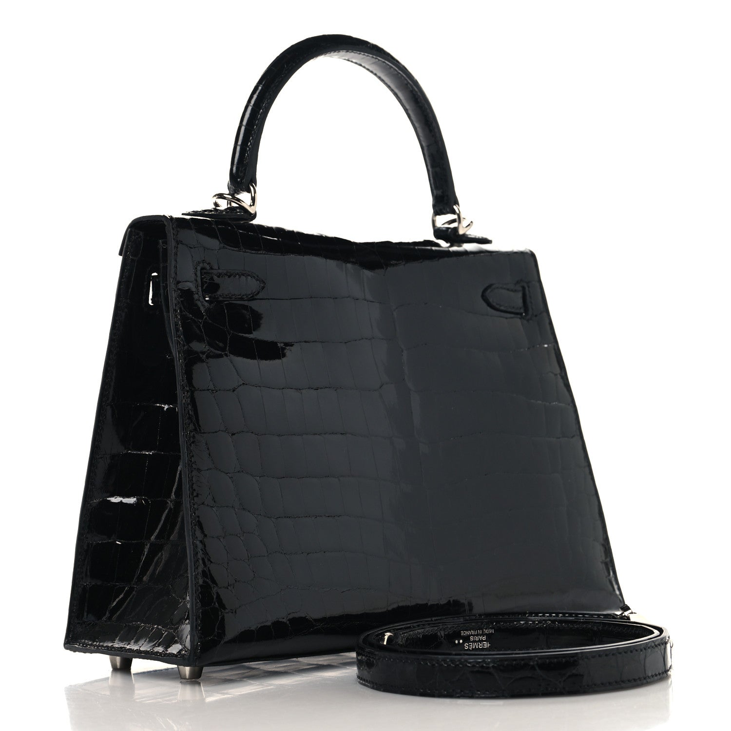 Hermes Shiny Niloticus Crocodile Kelly Sellier 25 Black 2 of 12