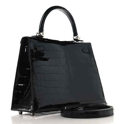 Hermes Shiny Niloticus Crocodile Kelly Sellier 25 Black 2 of 12