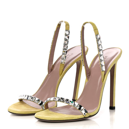 Gucci Crystal Kid Scamosciato Mallory Slingback Sandals 39.5 Transparent Mimosa Flower 4 of 9