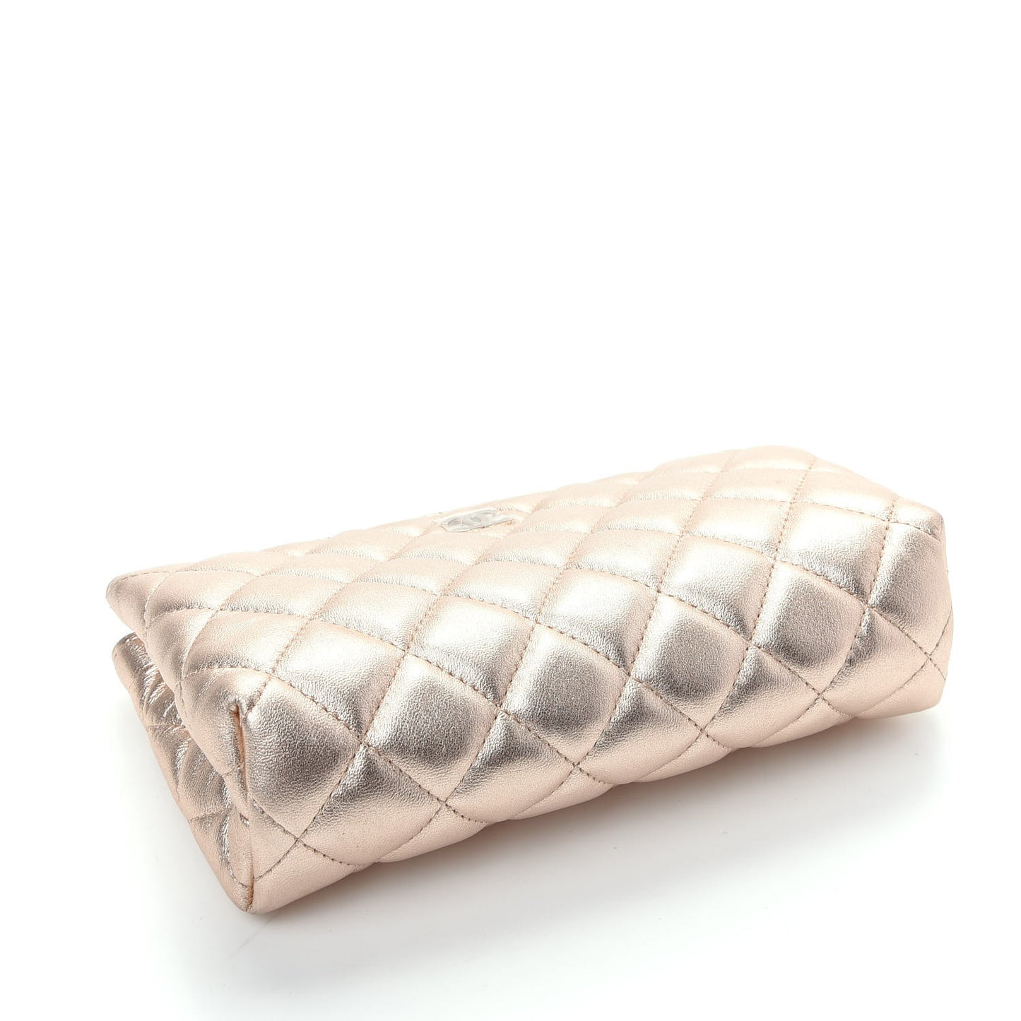 Metallic Lambskin Quilted Cosmetic Pouch Light Gold