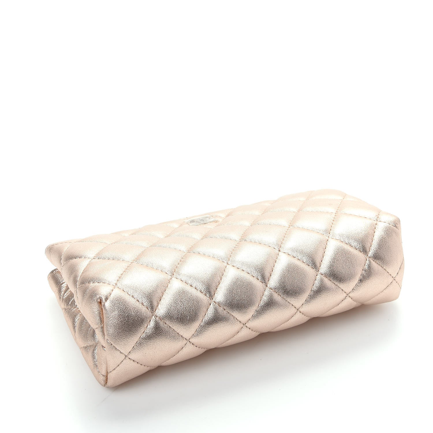 Chanel Metallic Lambskin Quilted Cosmetic Pouch Light Gold 4 of 8