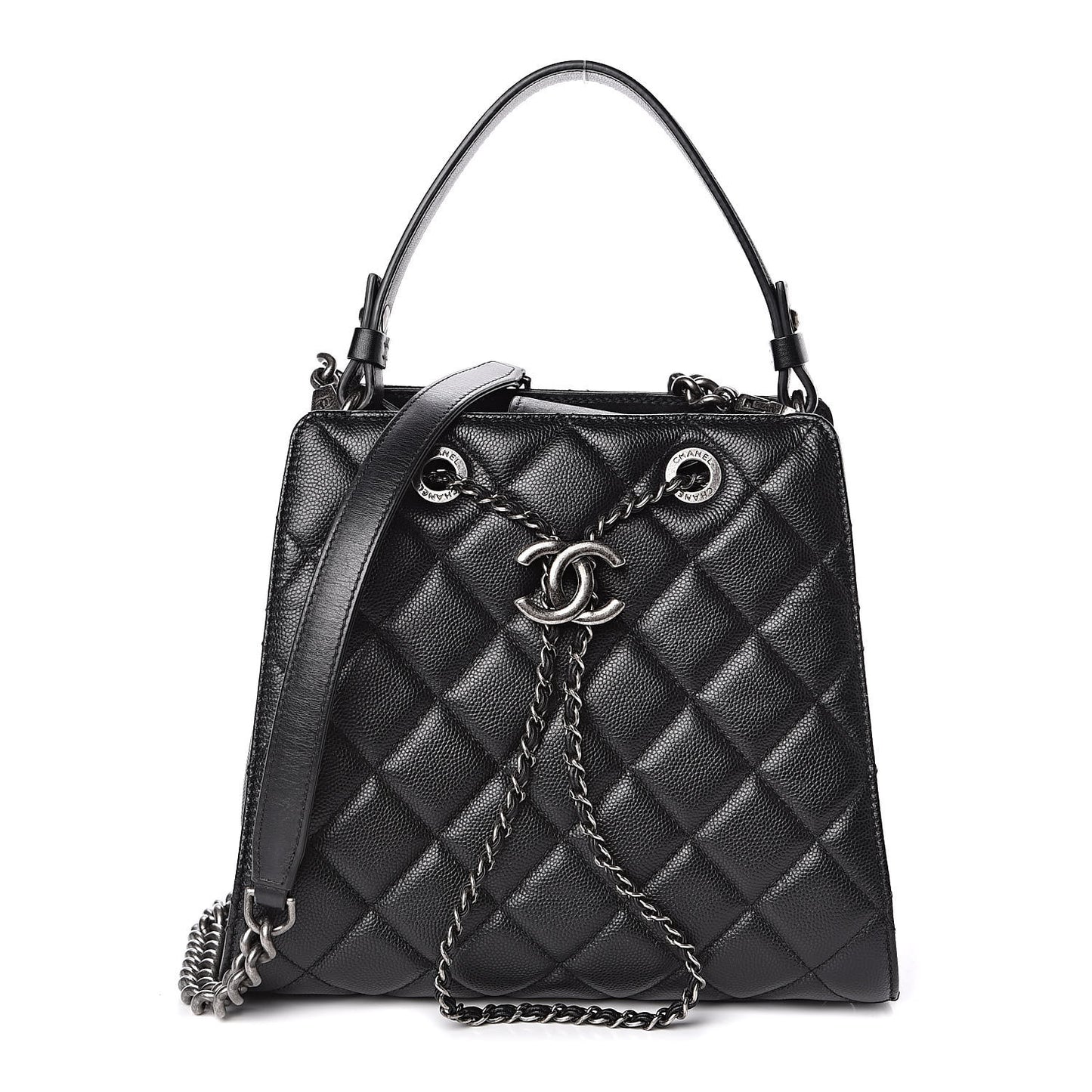 Caviar Quilted Small CC Bucket Bag Black
