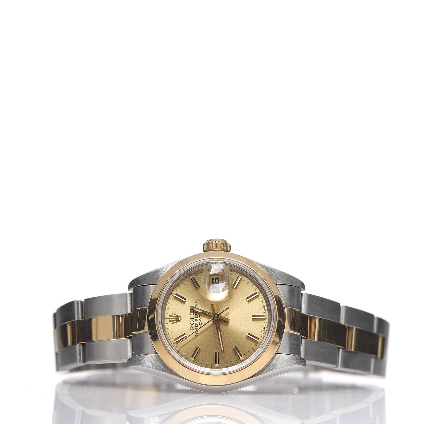 Stainless Steel 18K Yellow Gold 26mm Oyster Perpetual Date Watch Champagne 69163