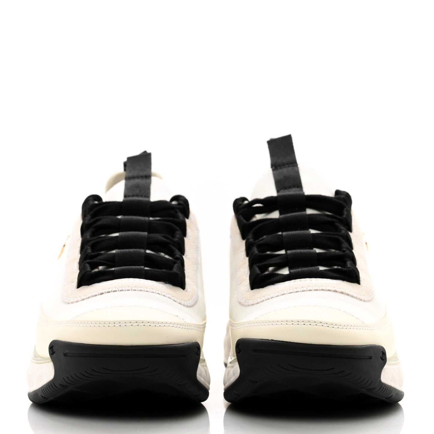 Fabric Suede Calfskin CC Sneakers 37 Ivory Black