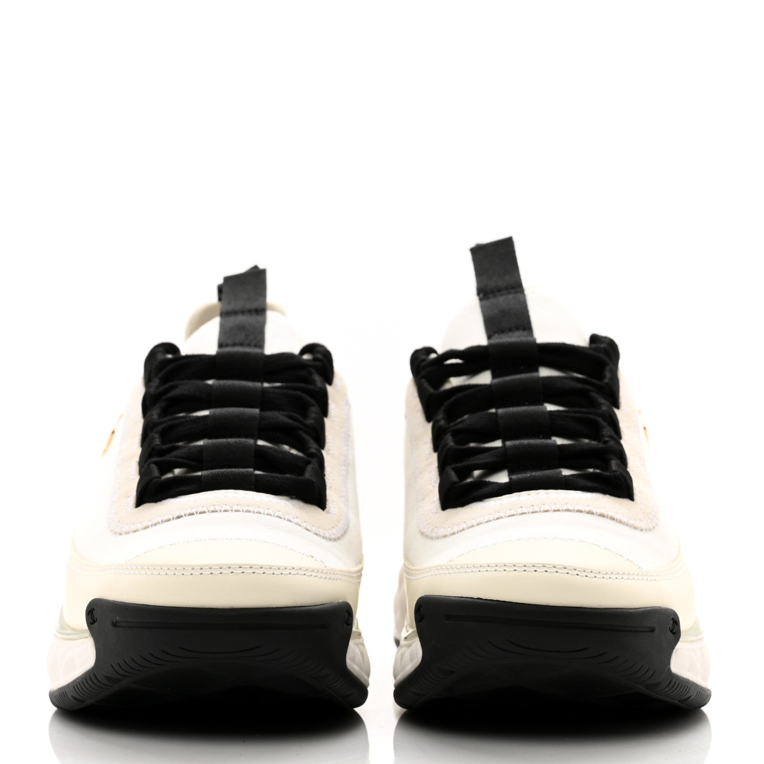 Chanel Fabric Suede Calfskin CC Sneakers 37 Ivory Black 2 of 9
