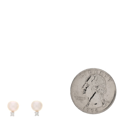Mikimoto 18K White Gold Diamond Akoya Pearl 6-6.5mm Stud Earrings 2 of 5